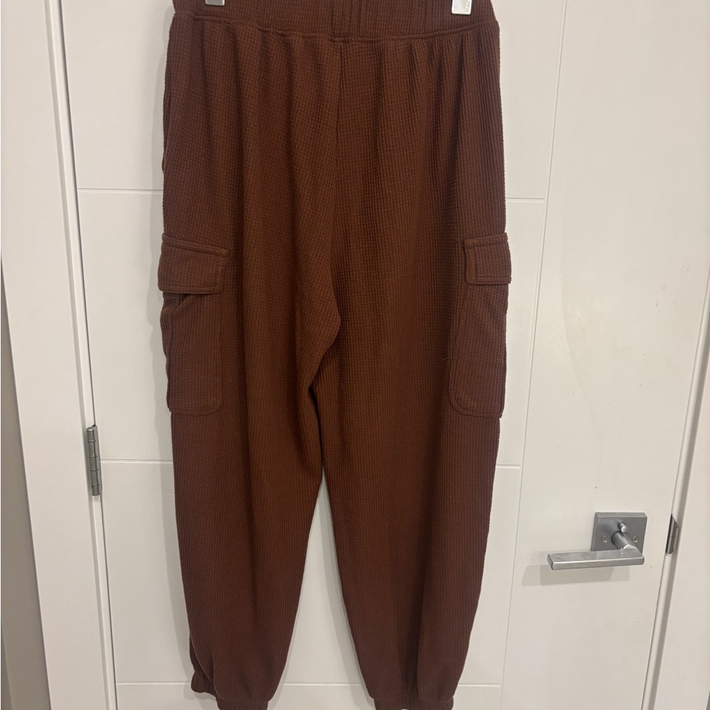Aerie Waffle Cargo Joggers in Chocolate Brown - Picture 5 of 7
